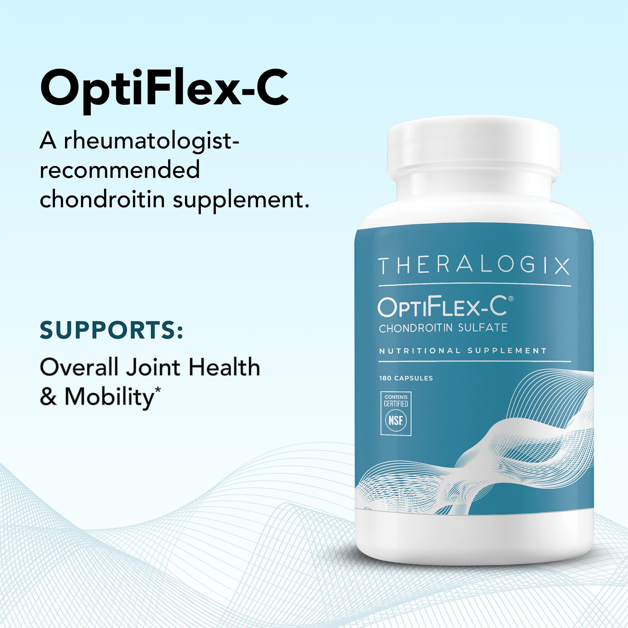 Bouteille OptiFlex-C Theralogix de 180 capsules pour la mobilité quotidienne.