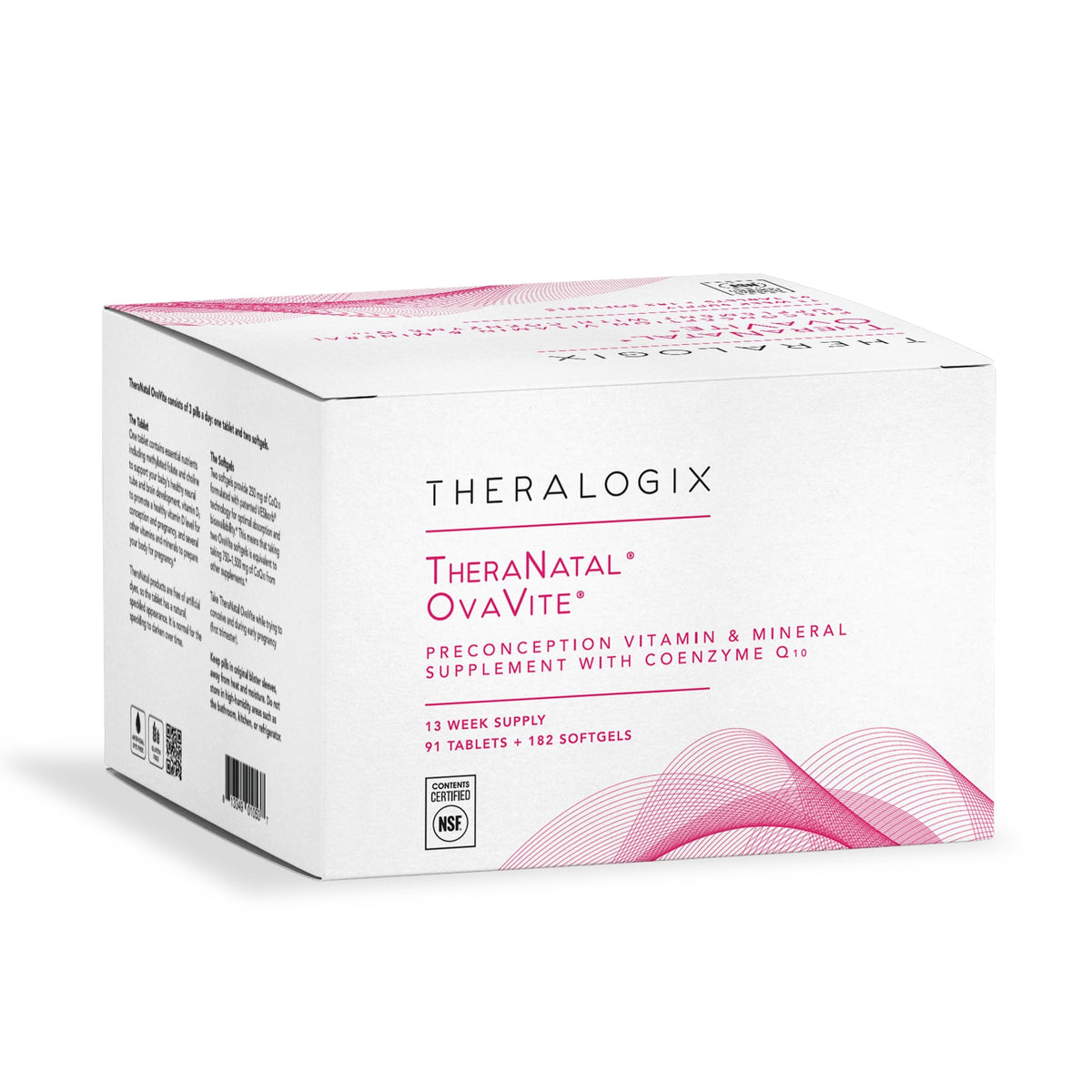 Theralogix OvaVite: bouteille montrant les comprimés, soutien préconceptionnel potentiel