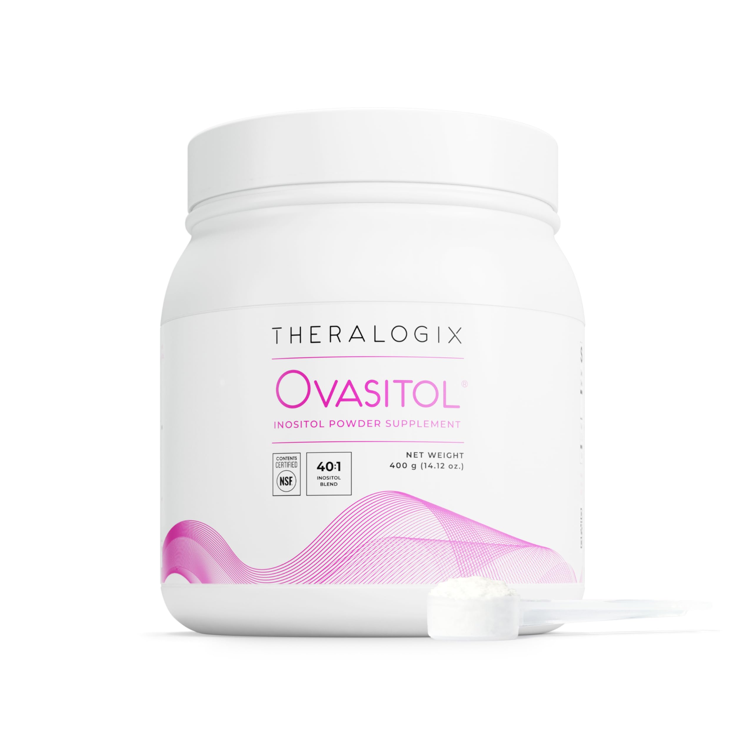 Theralogix Ovasitol poudre 400 g avec cuillère-doseuse pour dosage précis.