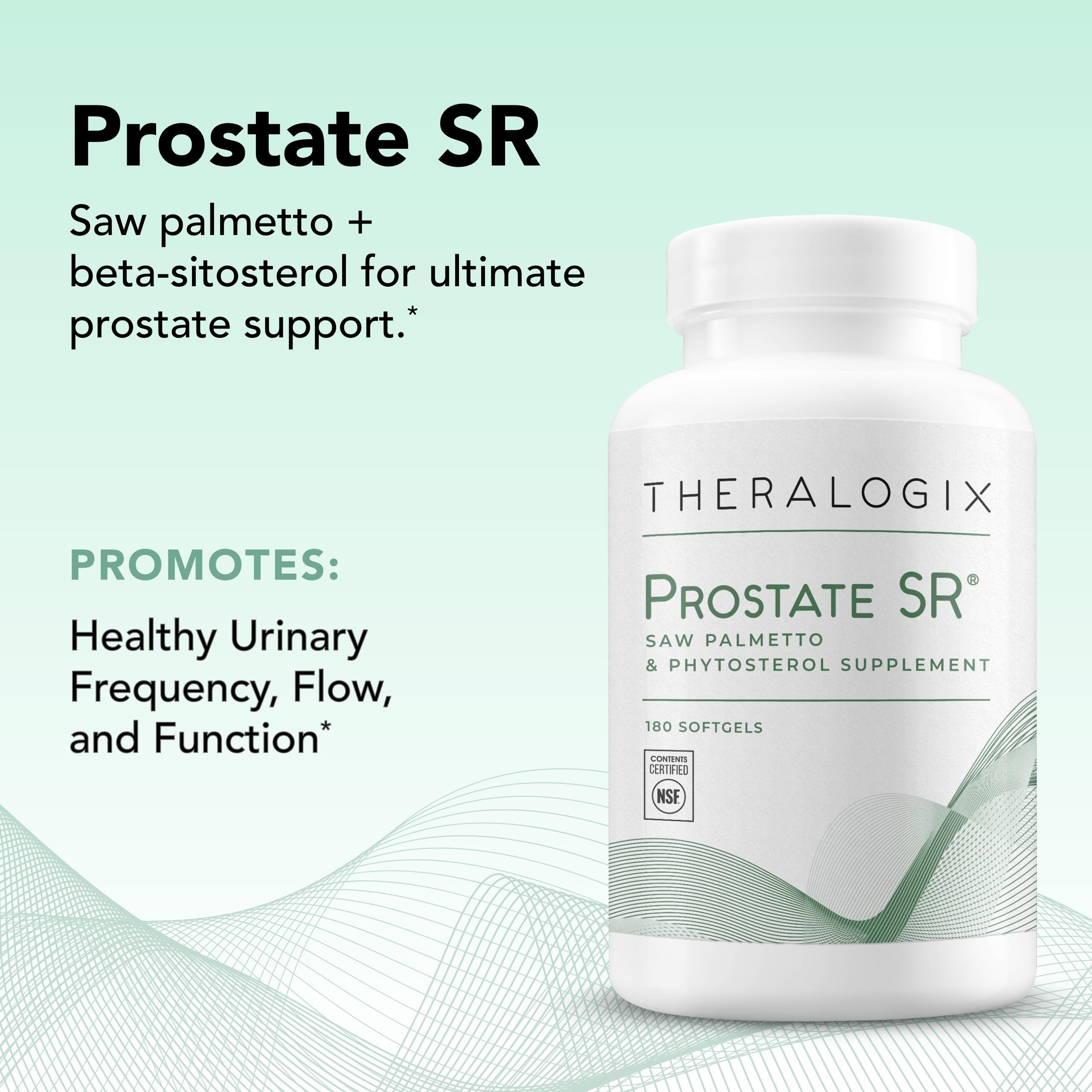 Theralogix Prostate SR : aperçu d'emballage, produit sûr et traçable avec certification NSF.