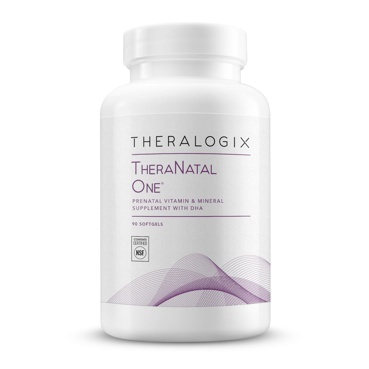 Theralogix TheraNatal One, bouteille de gélules prénatales, pratique pour un apport quotidien.