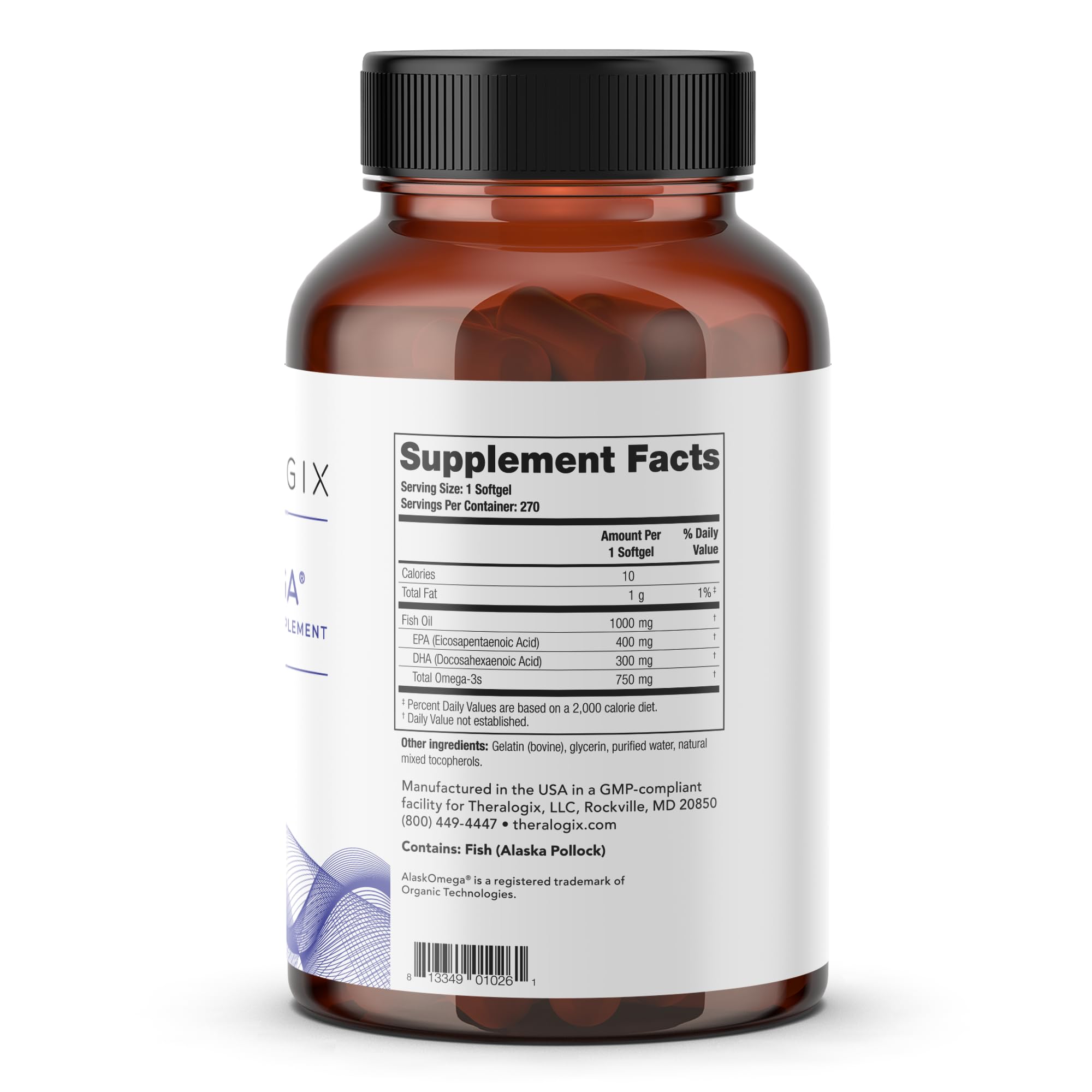 Theralogix TherOmega: emballage clair avec dosage quotidien recommandé.