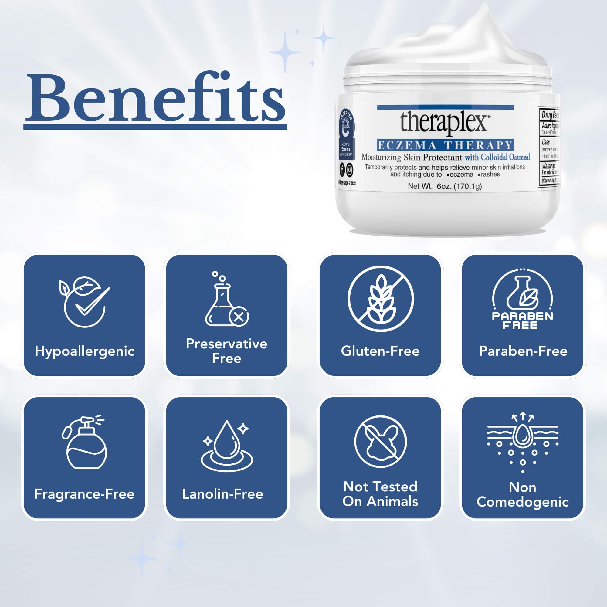 Theraplex Eczema Therapy avoine colloïdale visible, ingrédient hydratant et apaisant.