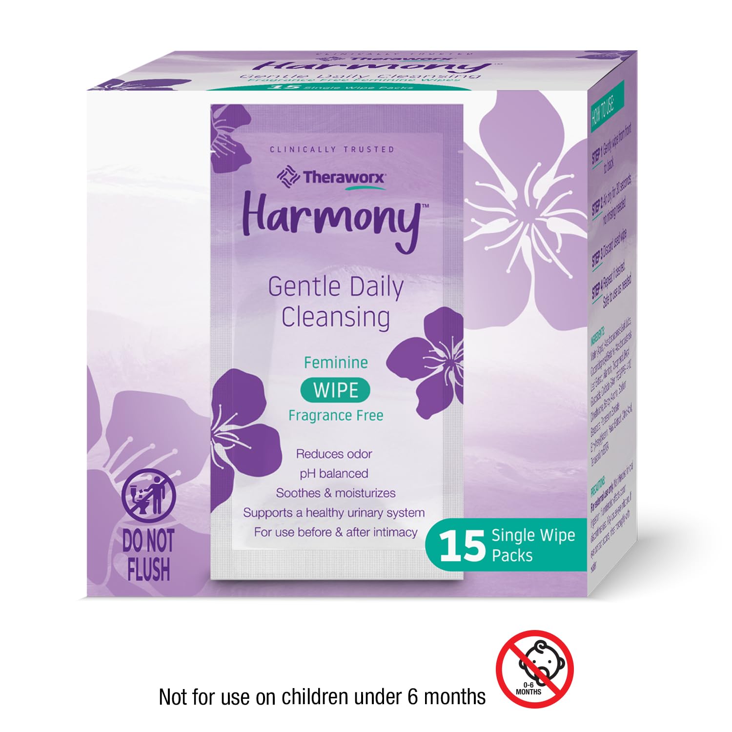 Theraworx Harmony lingettes apaisent les zones sensibles après l'utilisation.
