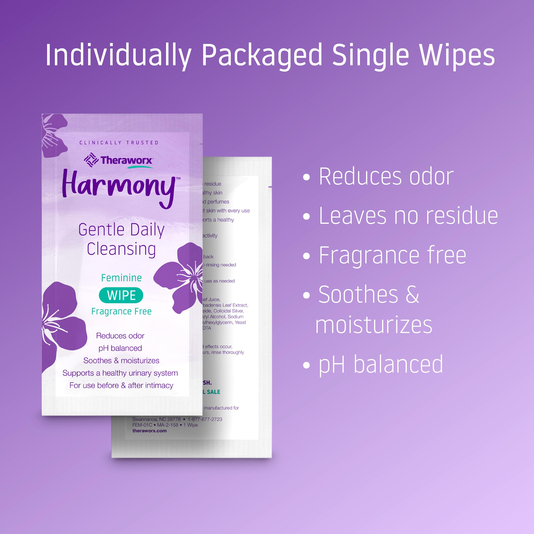 Theraworx Harmony lingettes format voyage, faciles à transporter lors de déplacements.