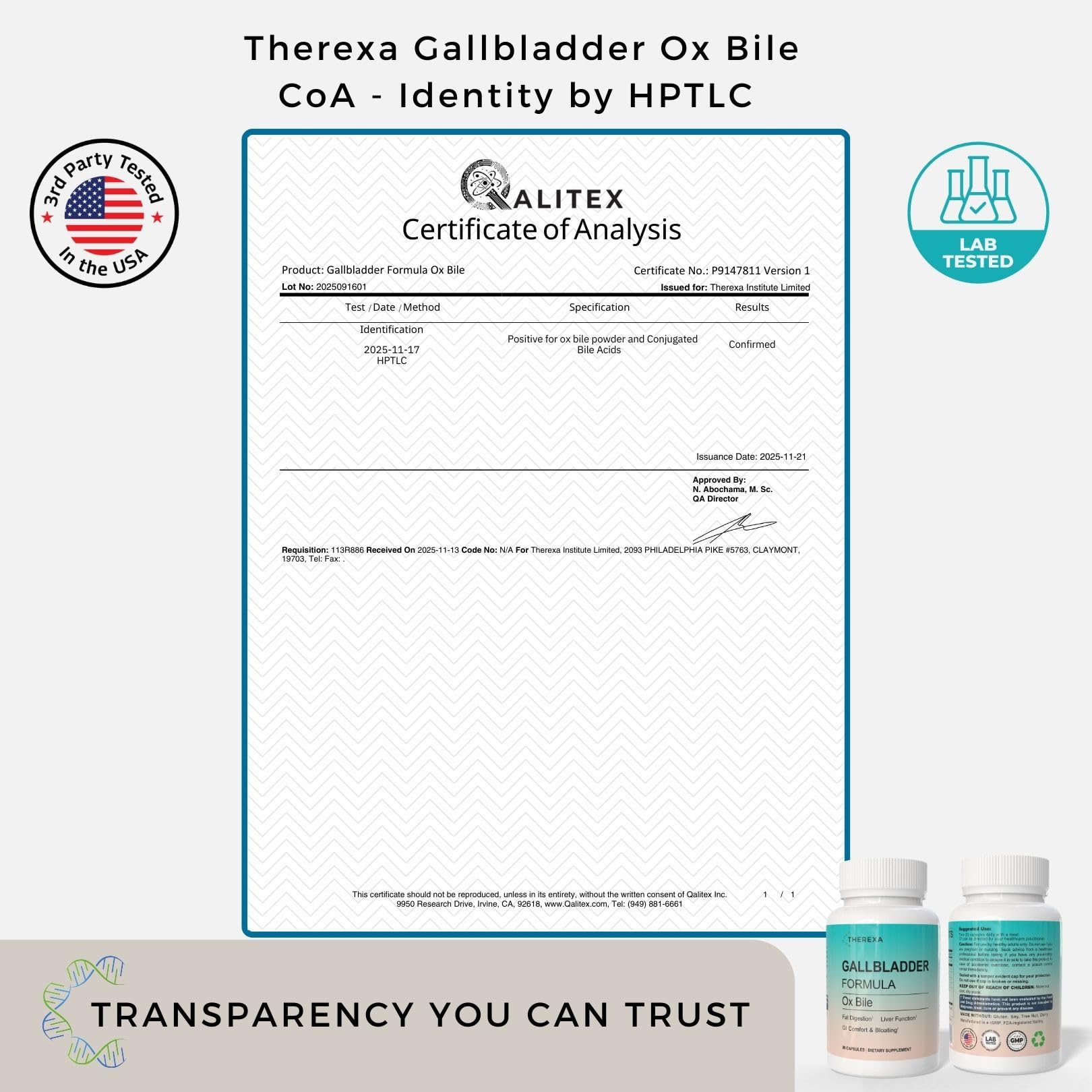 Étiquette THEREXA: emballage clair et informations utiles.