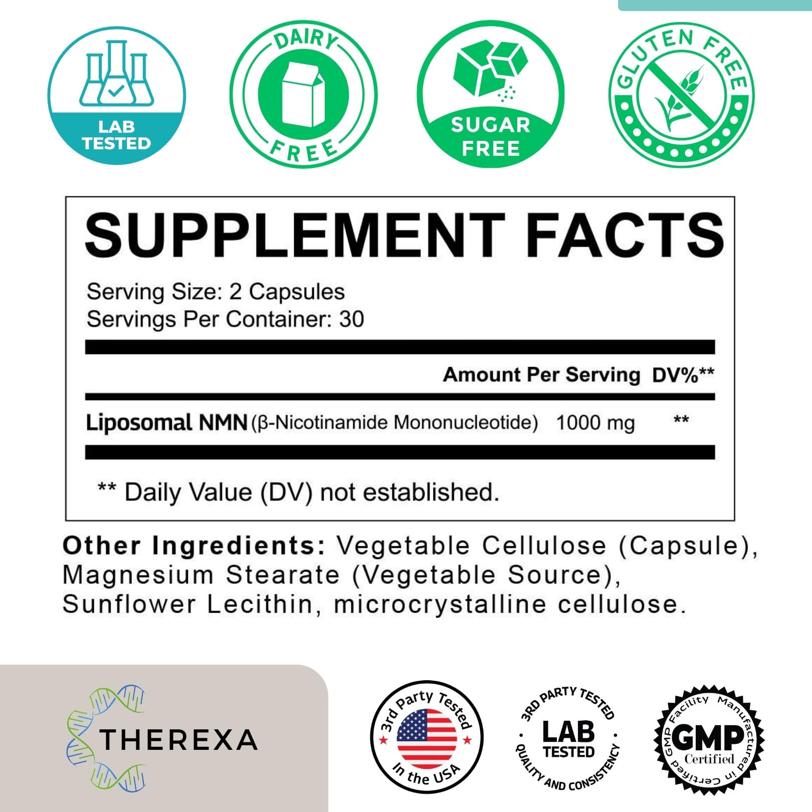 Therexa NMN 1000 mg – Capsules: format pratique pour la routine quotidienne.