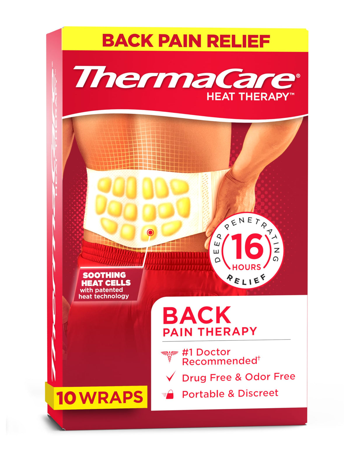 ThermaCare emballage des bandes chauffantes pour dos et hanches, prêt à l'emploi.