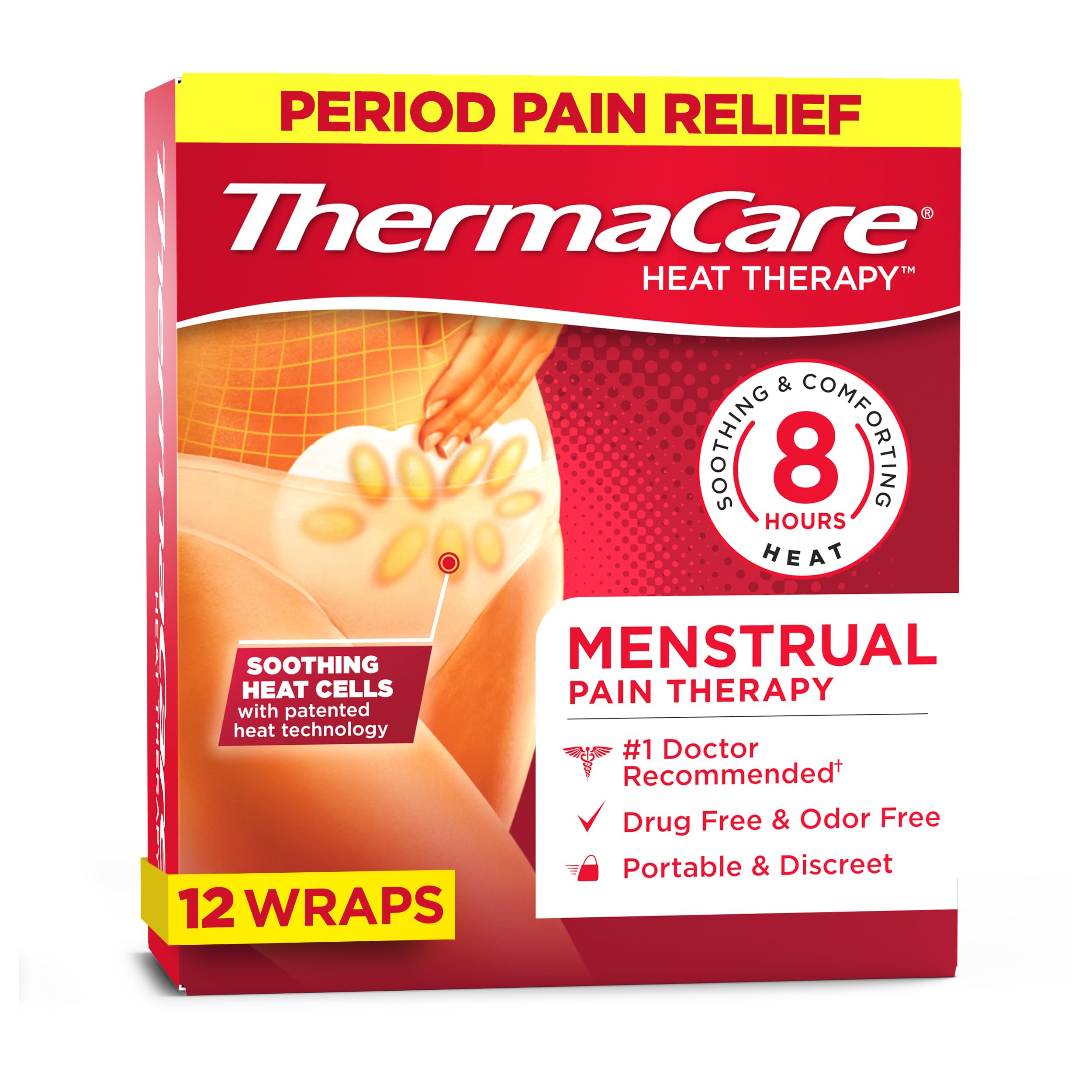 ThermaCare pansement thermique adhésif pour soulager les crampes et le dos.
