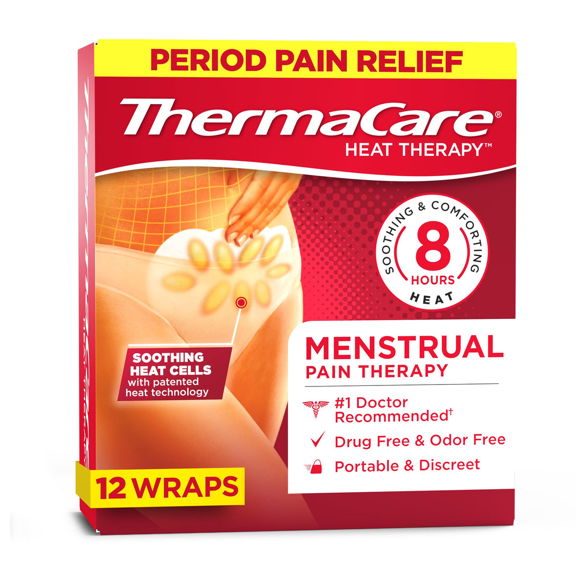 ThermaCare pansement thermique adhésif pour soulager les crampes et le dos.