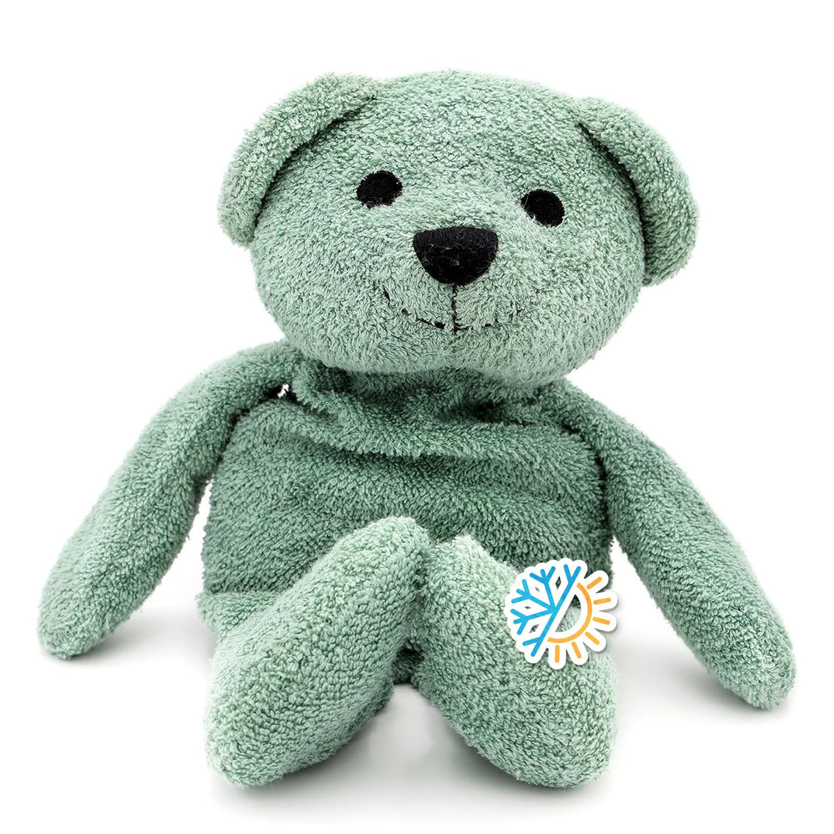Thermal-Aid ours vert peluche vue: compagnon réconfortant et doux pour chaleur délicate.