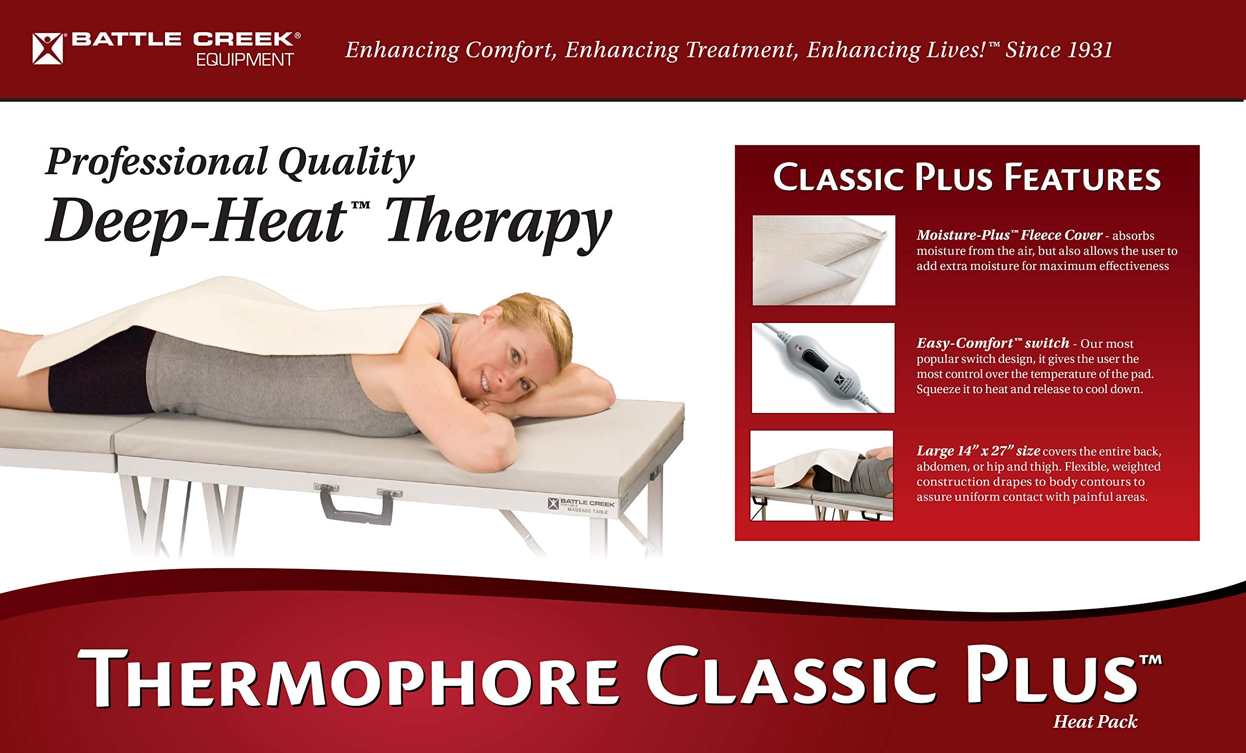 Thermophore Complete Medical Classic Plus Large 14x27 agit sur le dos avec chaleur humide.