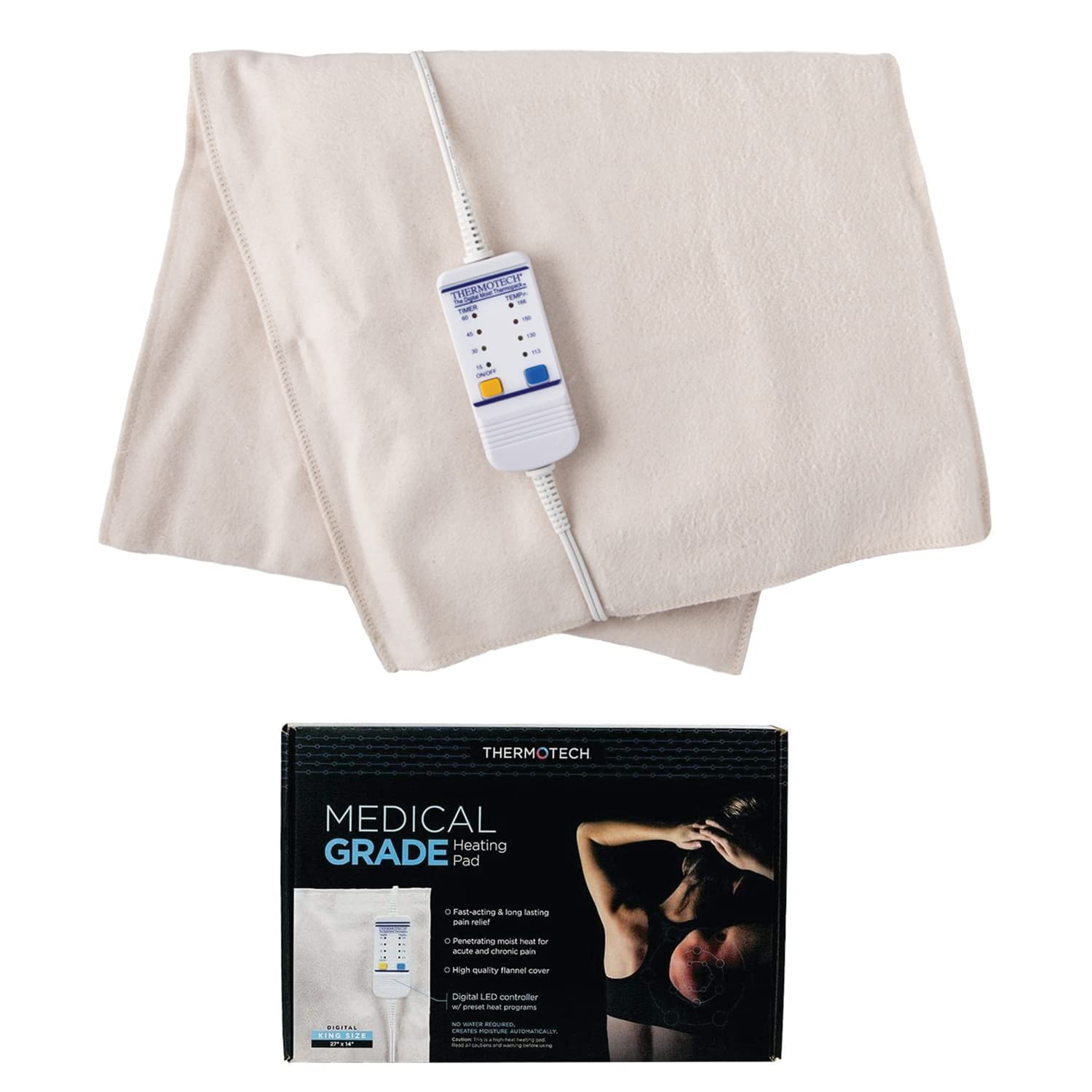 Thermotech tapis chauffant extra-large 26x14 pouces, soulage les muscles à domicile.