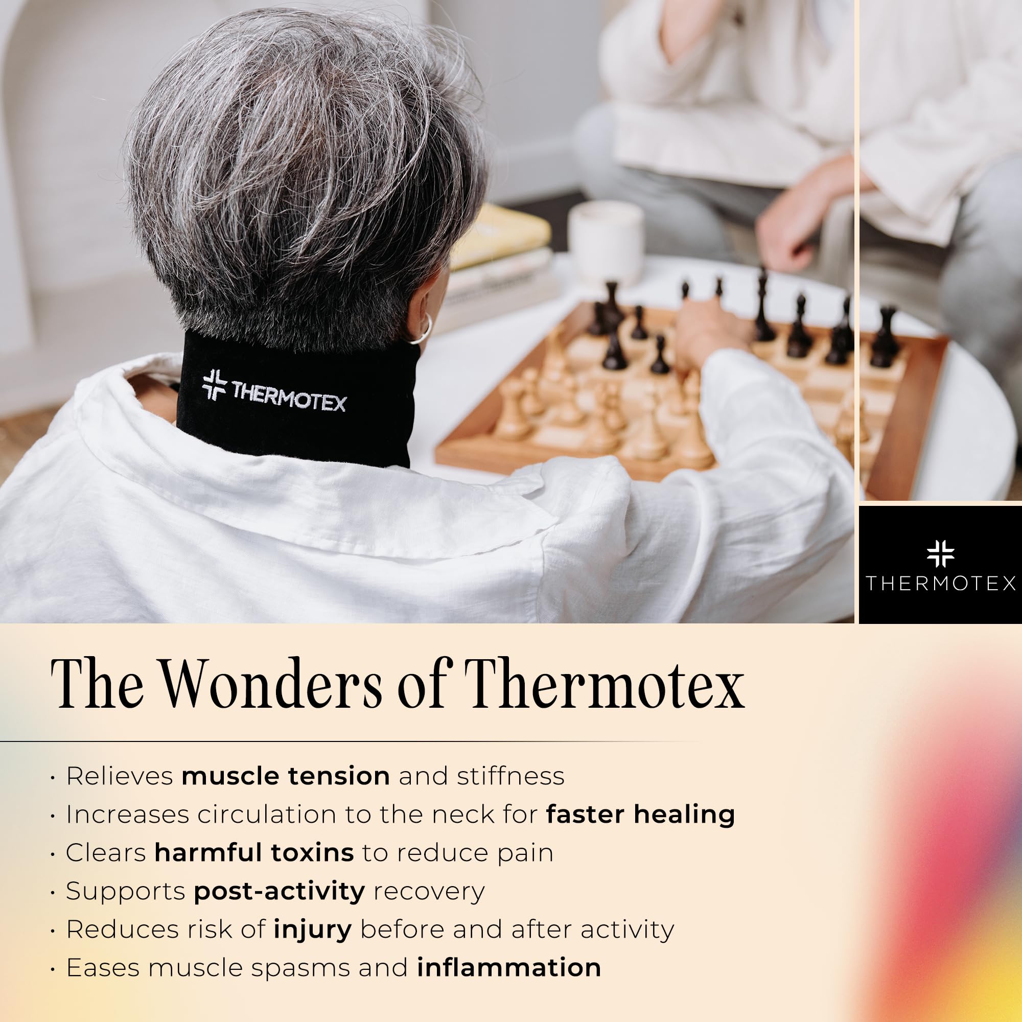 Thermotex insertion chaleur infrarouge, diffusion homogène vers les muscles du cou.