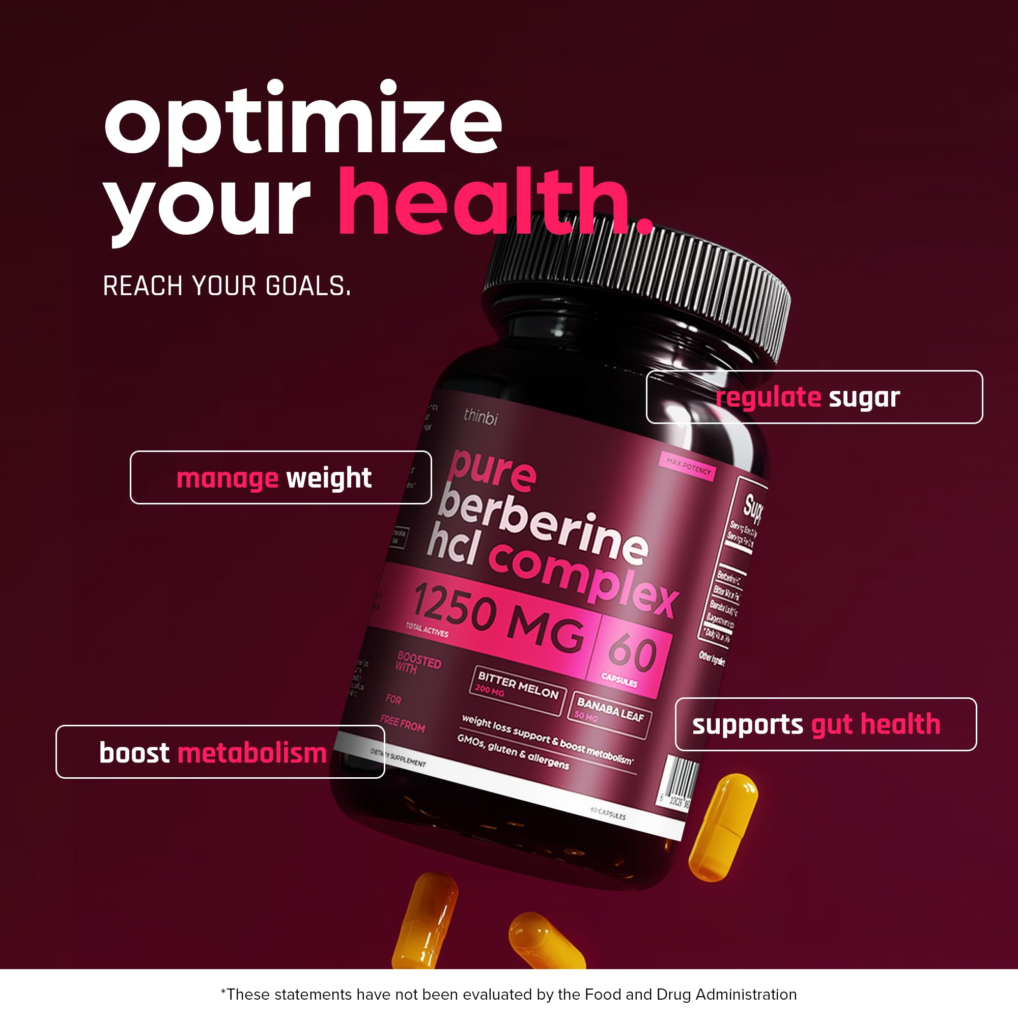 Capsules THINBI Berberine—prise quotidienne facile pour soutien digestif potentiel.