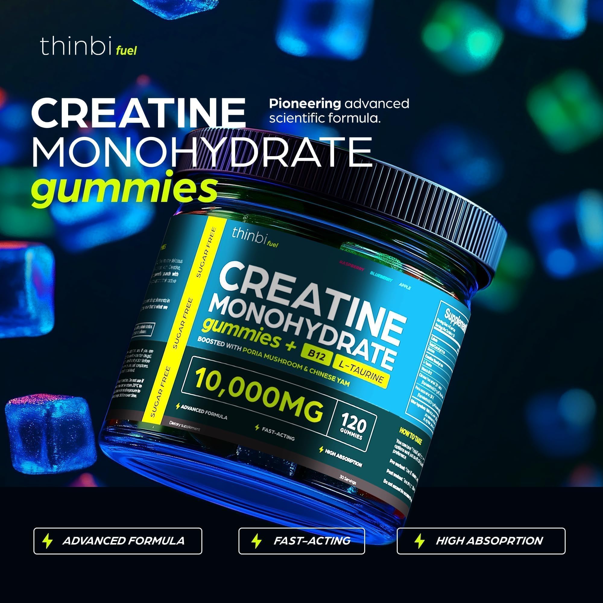 Thinbi Creatine Gummies – texture agréable pour prise pré-entraînement.