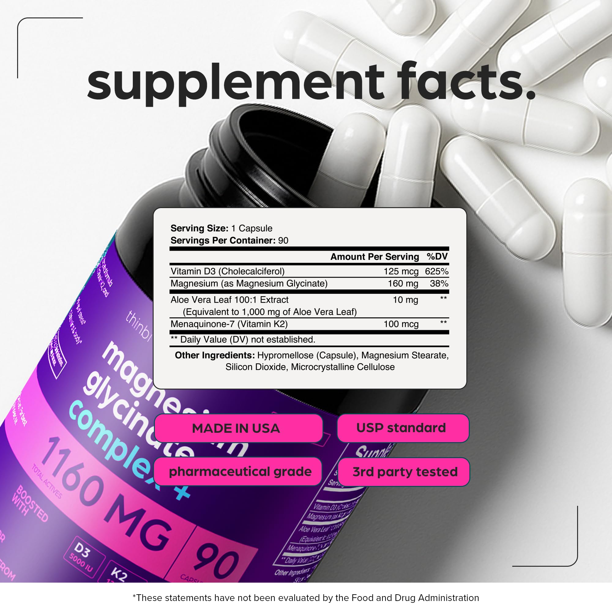 Thinbi Ingrédients naturels – mélange aloe, magnésium et vitamines.