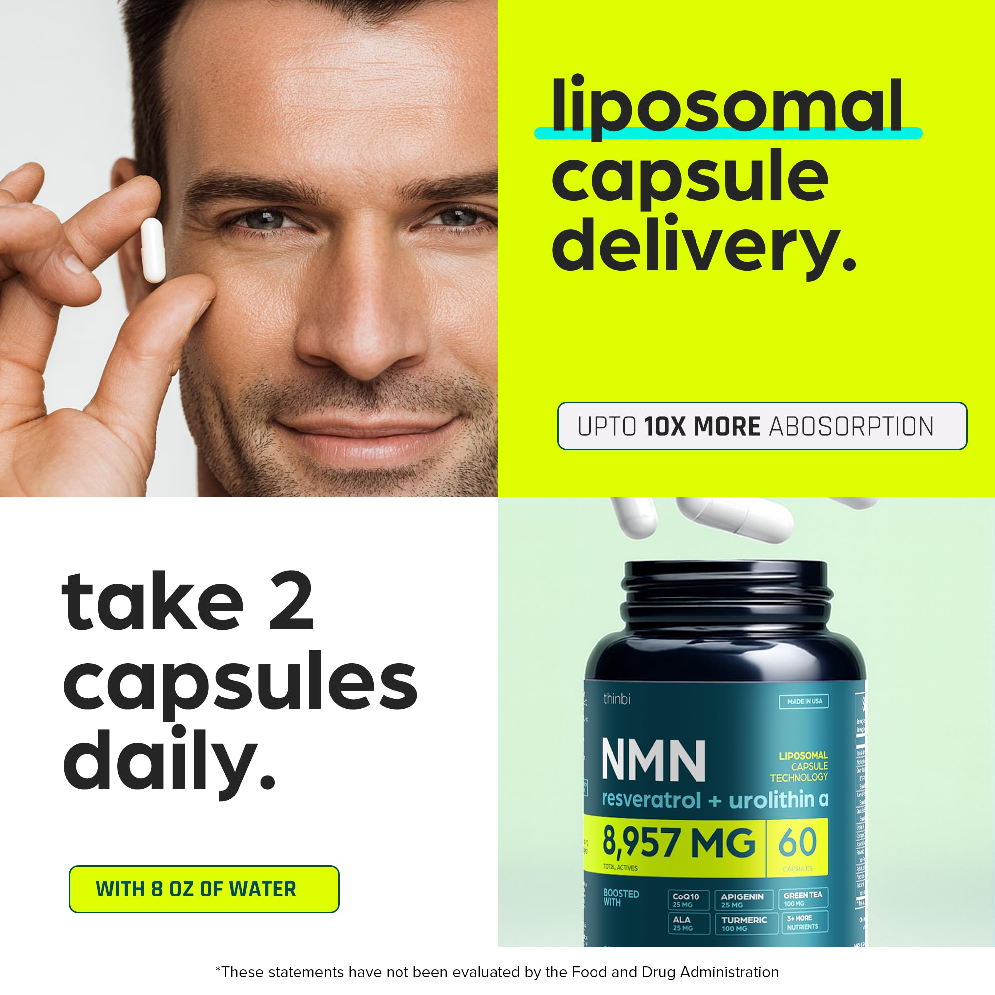 Thinbi NMN formule 8957mg concentrée pour le bien-être quotidien.