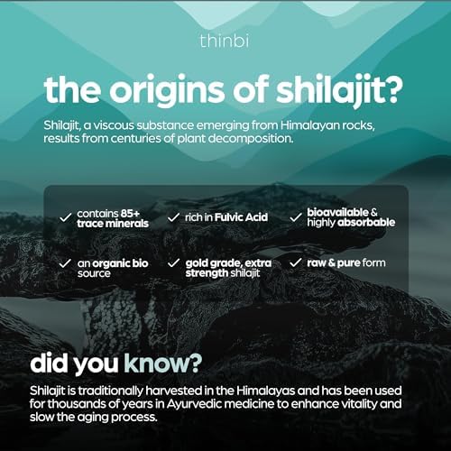 THINBI Pure Shilajit — source himalayenne à 18 001 pieds, naturel et robuste.