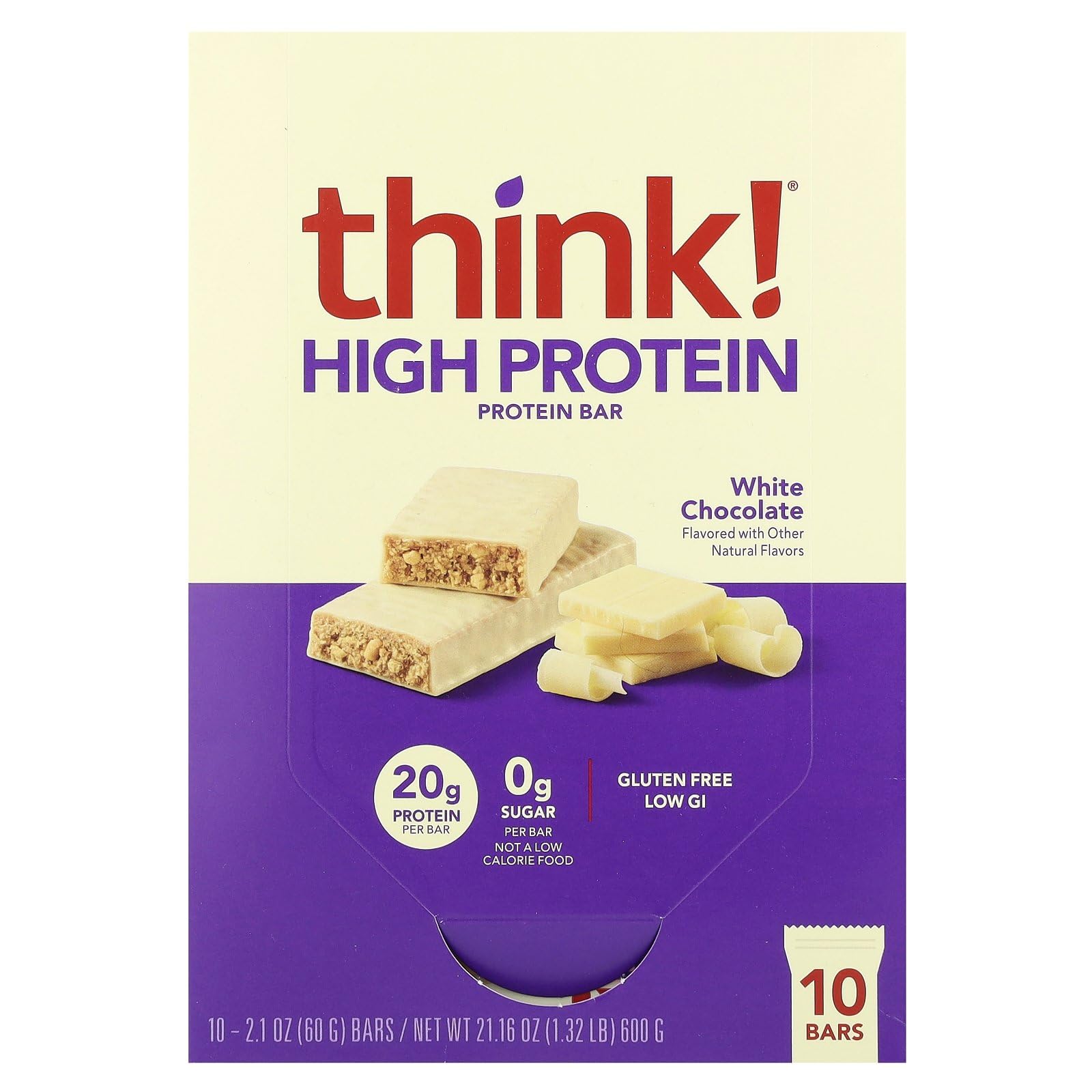Think Thin barre protéinée chocolat blanc emballage – collation pratique et protéinée