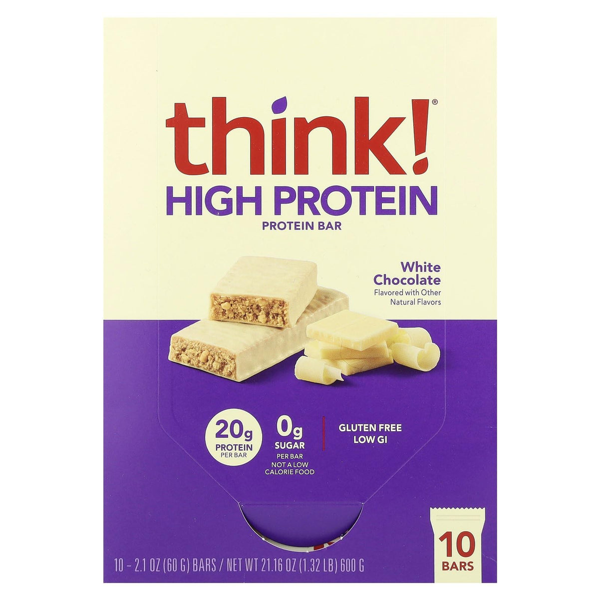 Think Thin barre protéinée chocolat blanc emballage – collation pratique et protéinée