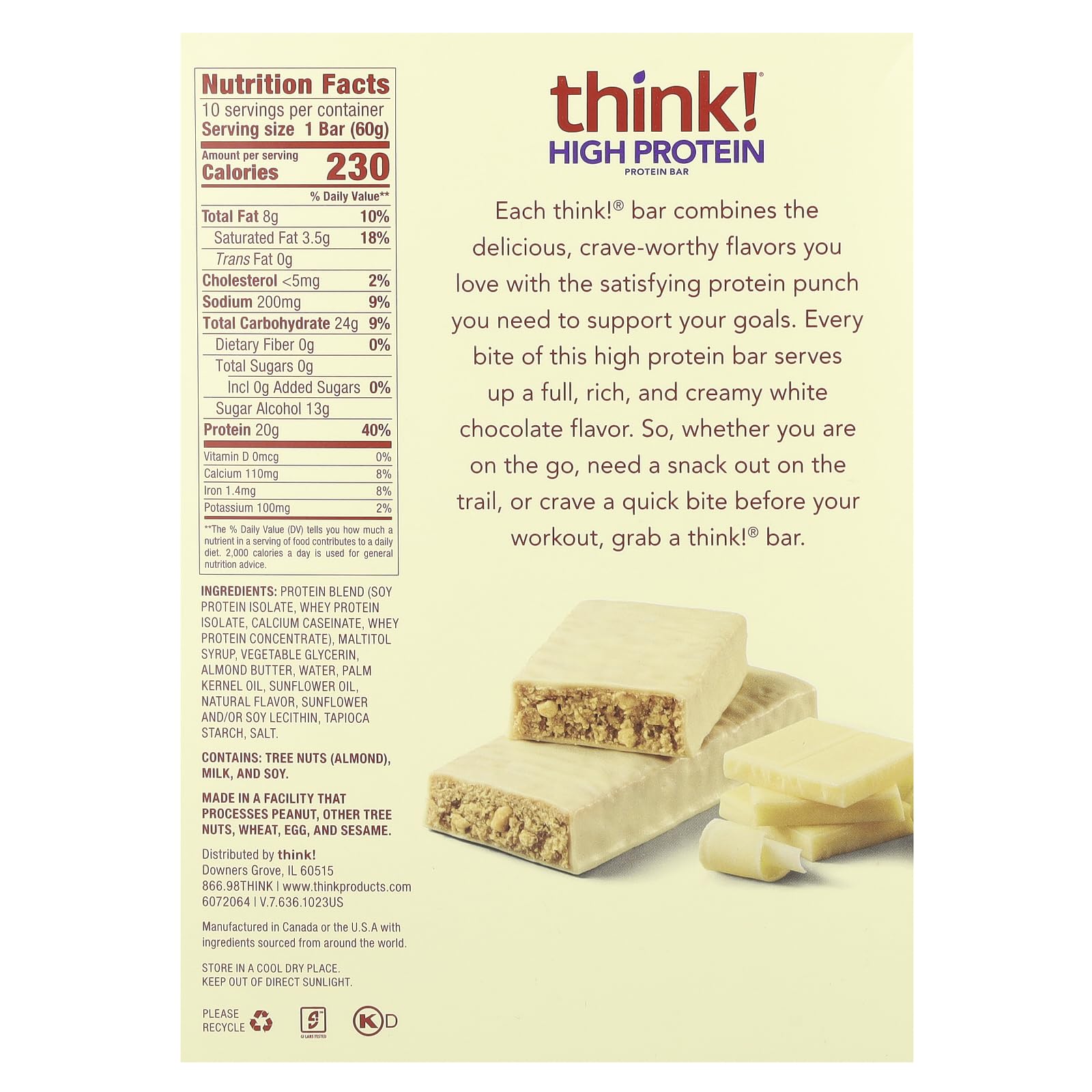Think Thin barre protéinée chocolat blanc morceau – texture onctueuse et gourmande
