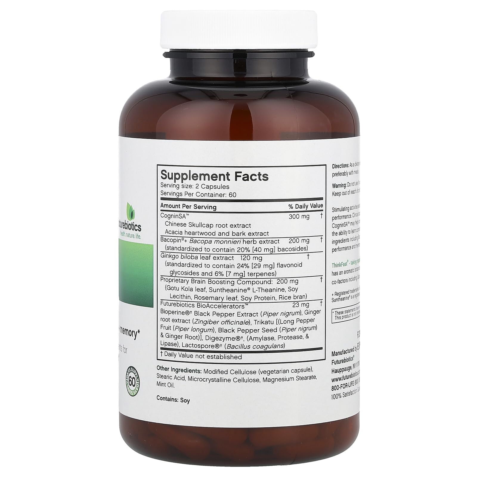 ThinkFast Futurebiotics – étiquette du produit avec ingrédients clés