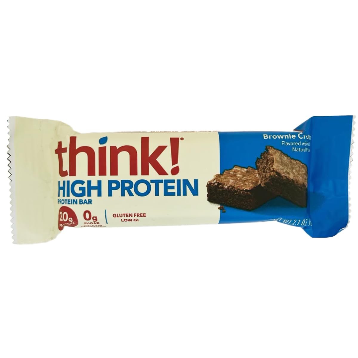 ThinkThin Bar Brownie Crunch goût chocolat caramel, idéale pour une pause gourmande.