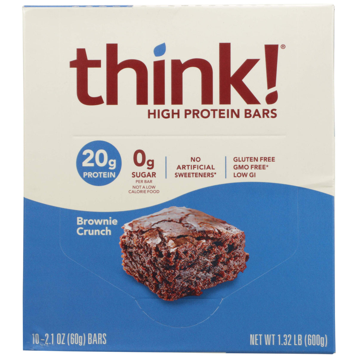 Barre thinkThin Brownie Crunch avec amandes croquantes, parfaite après entraînement.