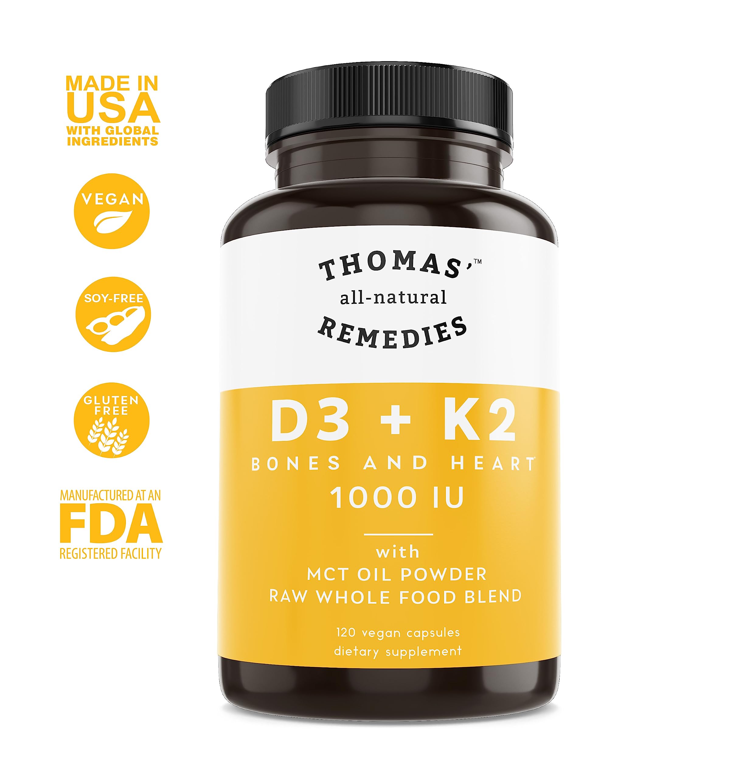 Huile MCT dans Thomas' Remedies favorise l'absorption des vitamines.