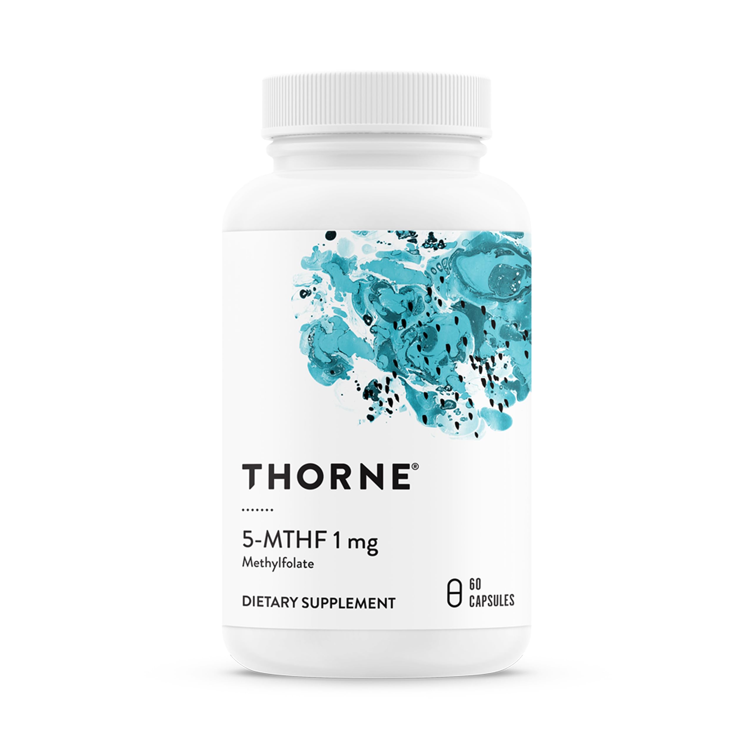 THORNE 5-MTHF: bouteille et étiquette pour dosage quotidien précis.