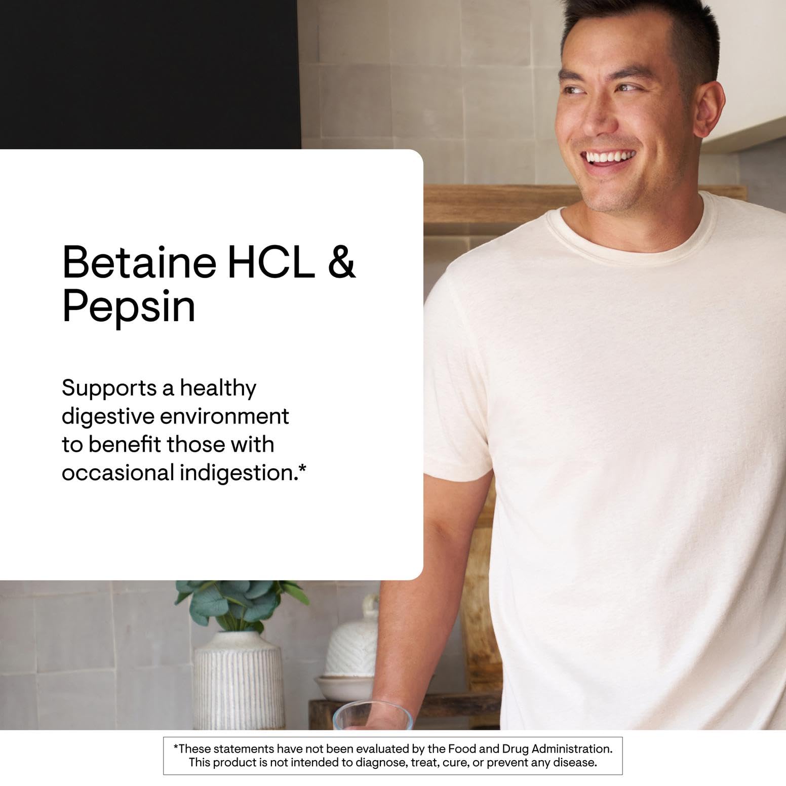 THORNE Betaine HCL Pepsin, étiquette, informations claires et traçabilité.