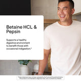 THORNE Betaine HCL Pepsin, étiquette, informations claires et traçabilité.