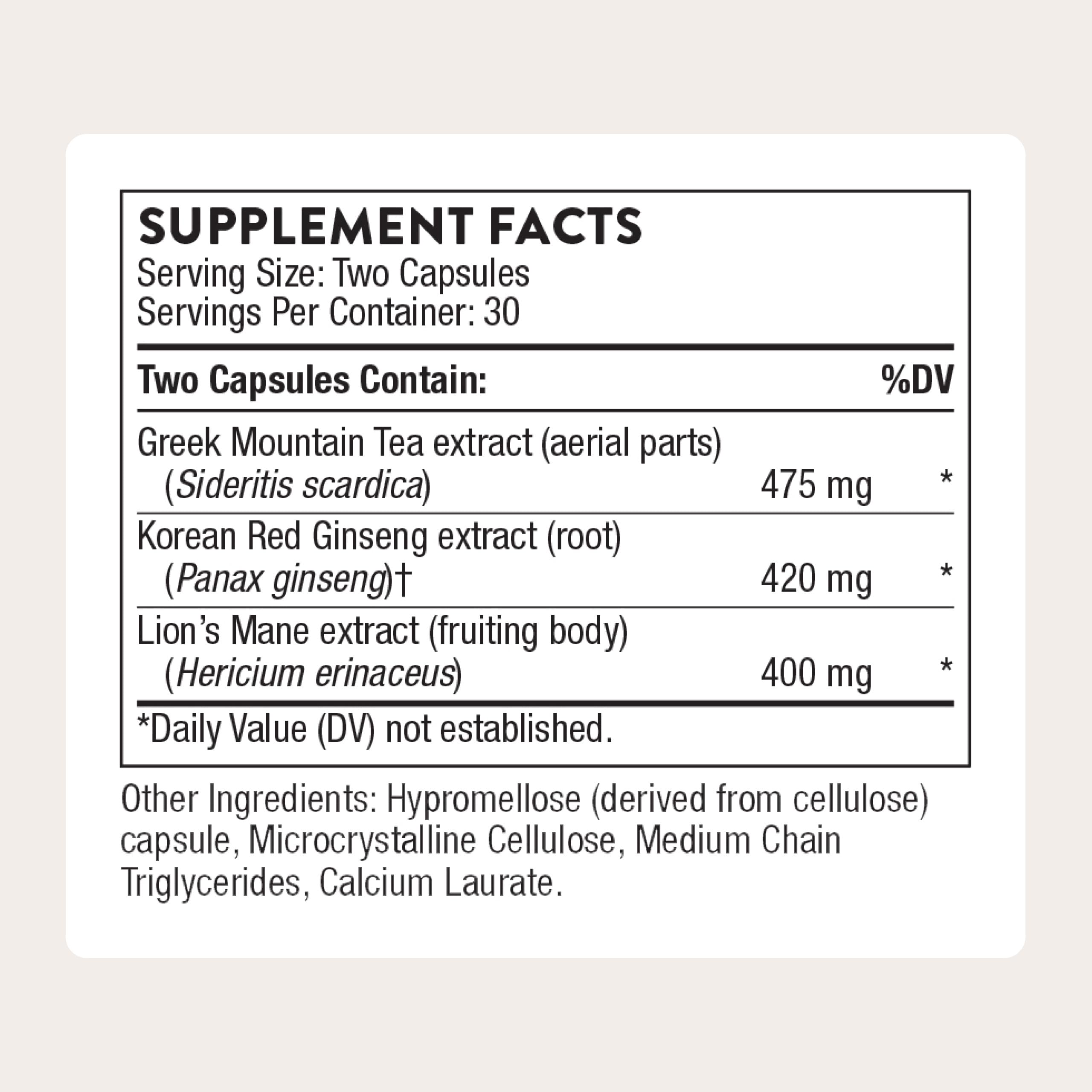 THORNE Ginseng Plus – Capsules faciles à avaler pour la clarté mentale.