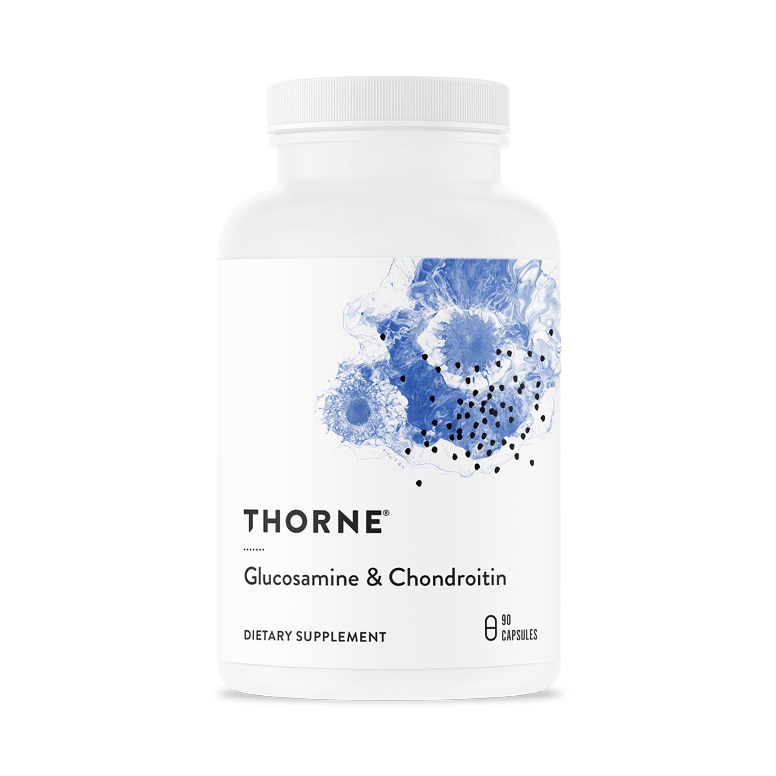 THORNE Glucosamine et Chondroïtine – bouteille claire, soutien potentiel à la mobilité au quotidien.