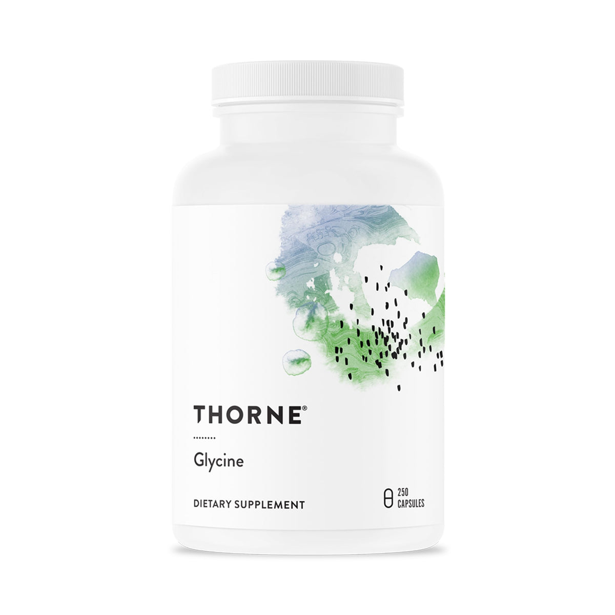 THORNE Glycine: bouteille de capsules, soutien potentiel au repos et à la récupération quotidienne.