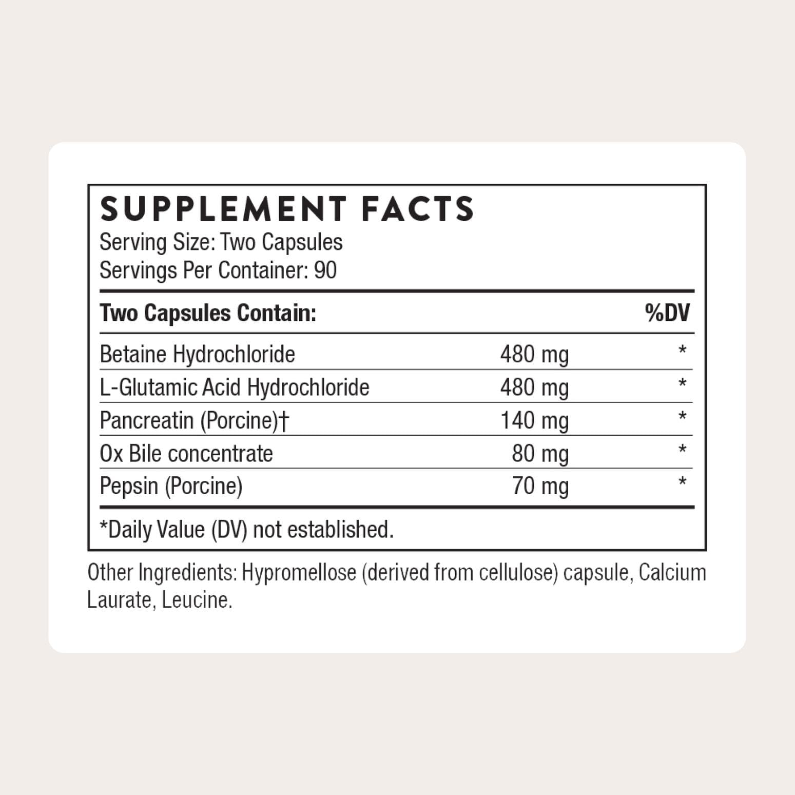 THORNE Formulation – Ingrédients HCl, pepsine et pancreatine – aide la digestion des nutriments.