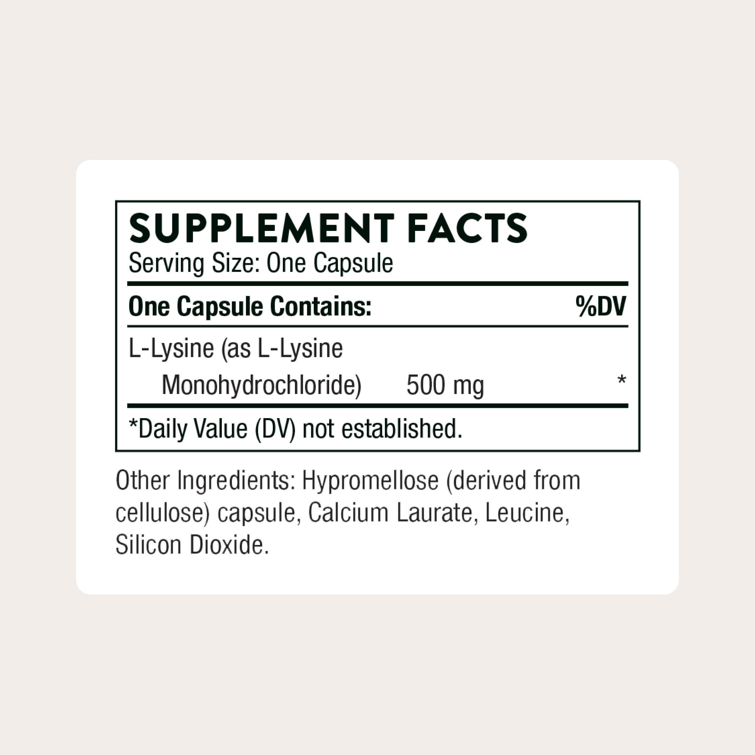 Capsules THORNE Lysine 500 mg, faciles à intégrer dans votre routine.