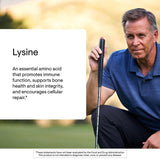 Étiquette THORNE Lysine sur la bouteille, informations claires et utiles.