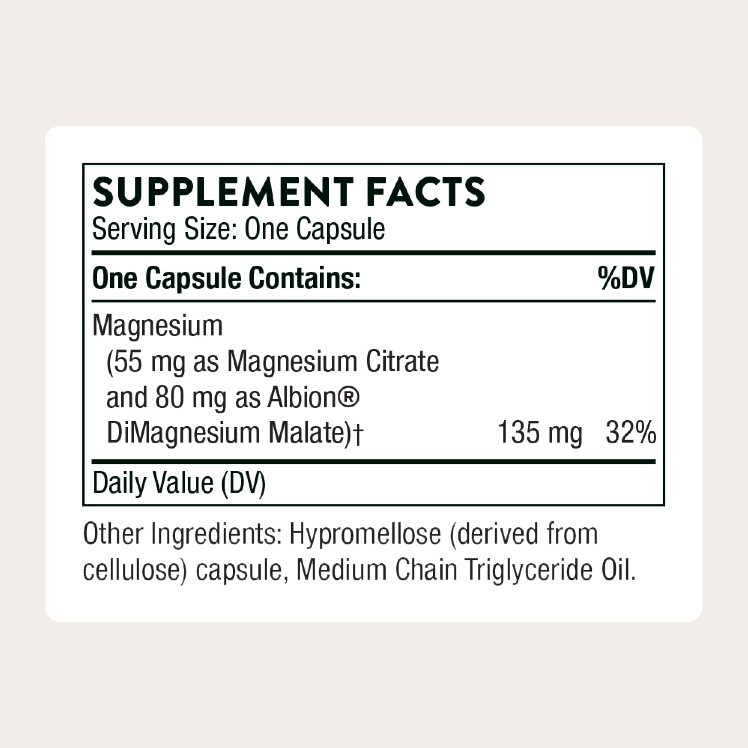 THORNE Magnesium Citramate – étiquette-produit, formule bien absorbée pour énergie et cœur