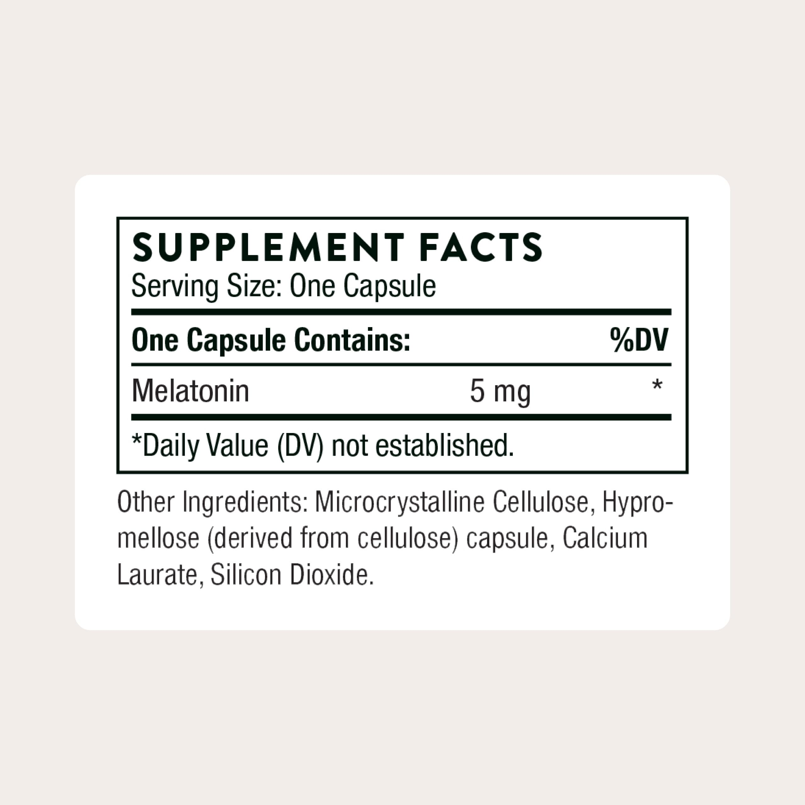 THORNE Melaton-5 gélules: utilisation nocturne pour favoriser la détente naturelle.