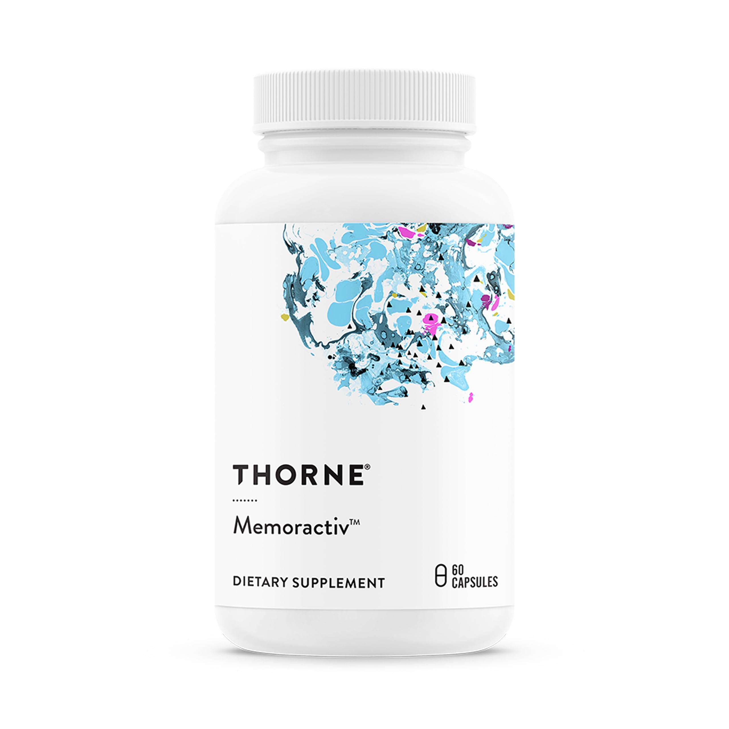 THORNE Memoractiv – bouteille et capsules, soutien potentiel à la concentration quotidienne.