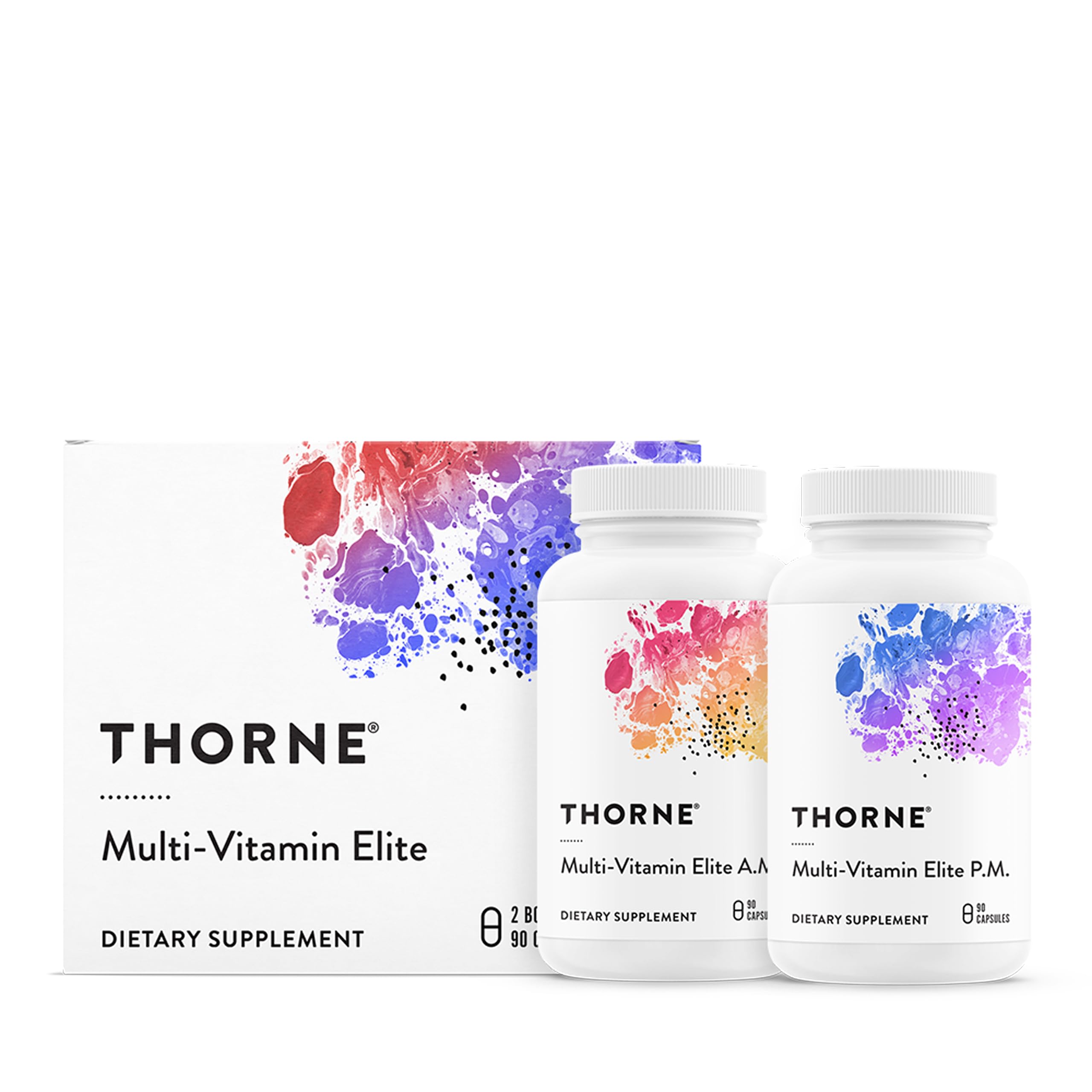 THORNE Multi-Vitamin Elite — bouteille AM pour soutenir l'énergie tout au long de la journée.