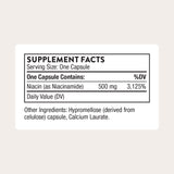 THORNE Niacinamide 500 mg — capsules sans gluten pour routine quotidienne.