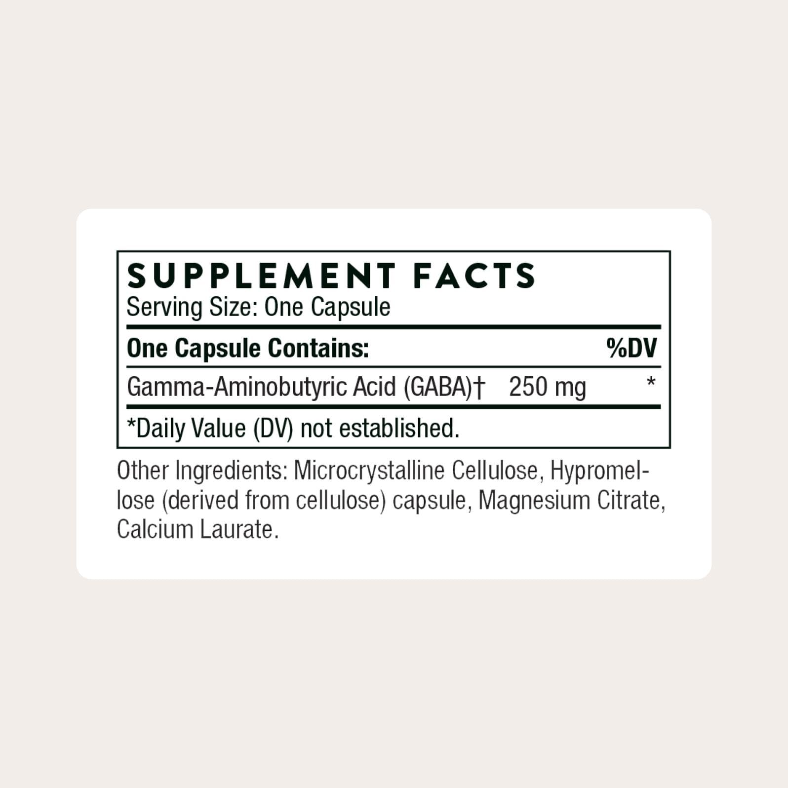 Gelules PharmaGABA-250 THORNE visibles, faciles a integrer dans la routine