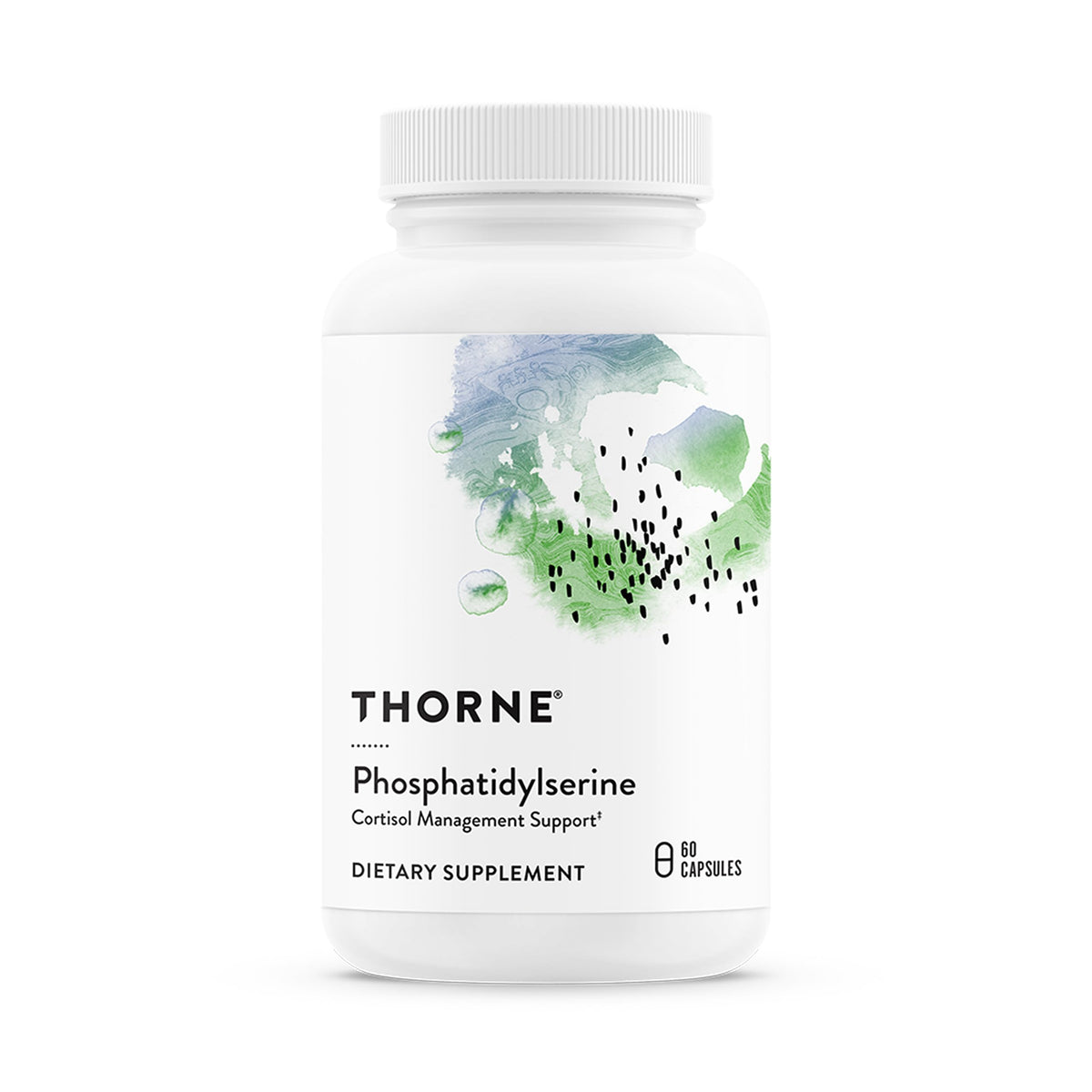 THORNE Phosphatidylserine isolate sur une bouteille pour soutenir la concentration potentielle.