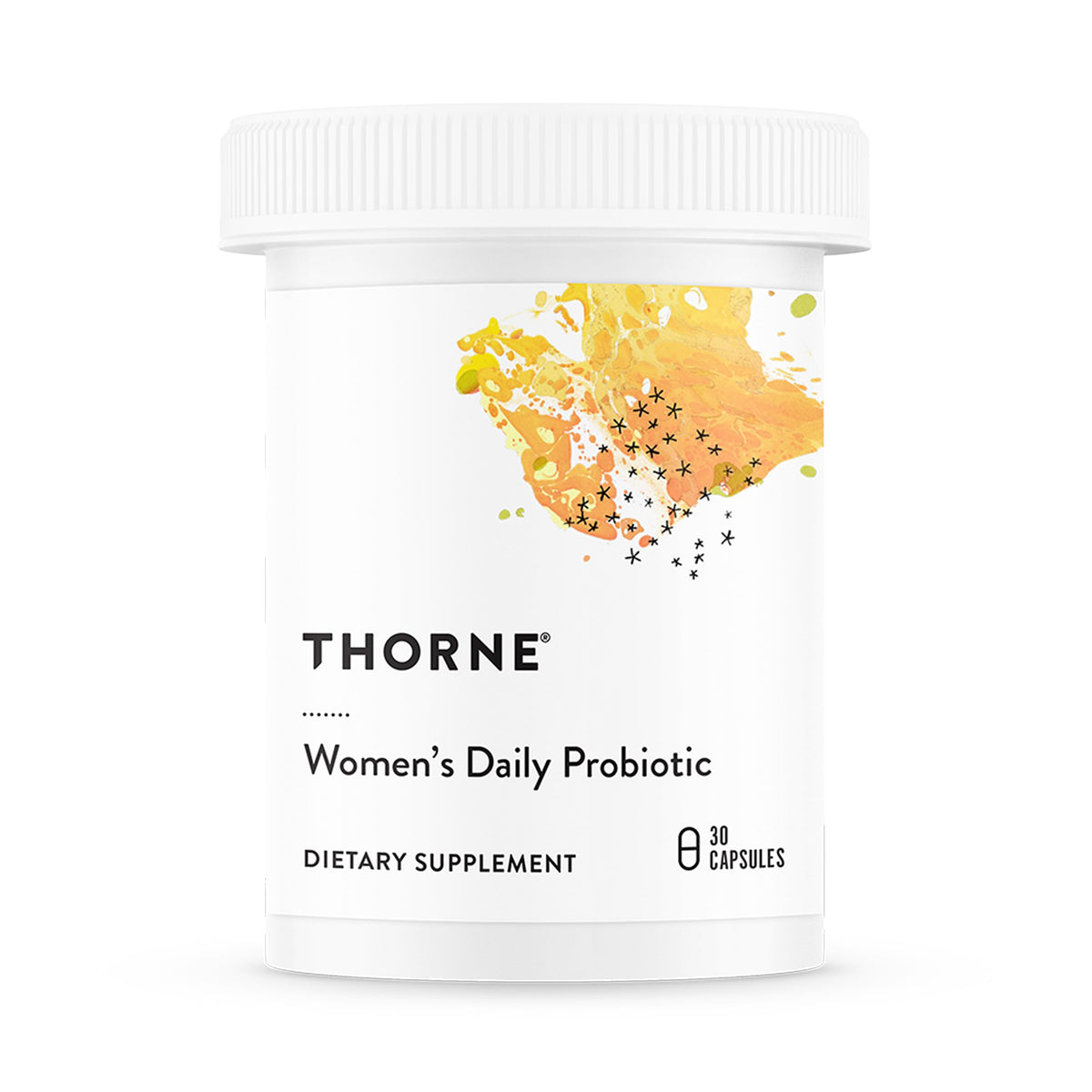 Thorne Probiotique Quotidien Femmes - Bouteille et capsules, soutien potentiel à l'équilibre intestinal.