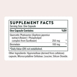 Étiquette THORNE Quercetin Complexe et détails des ingrédients.