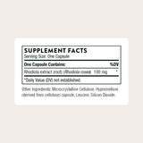 Étiquette THORNE Rhodiola montrant traçabilité et certification.