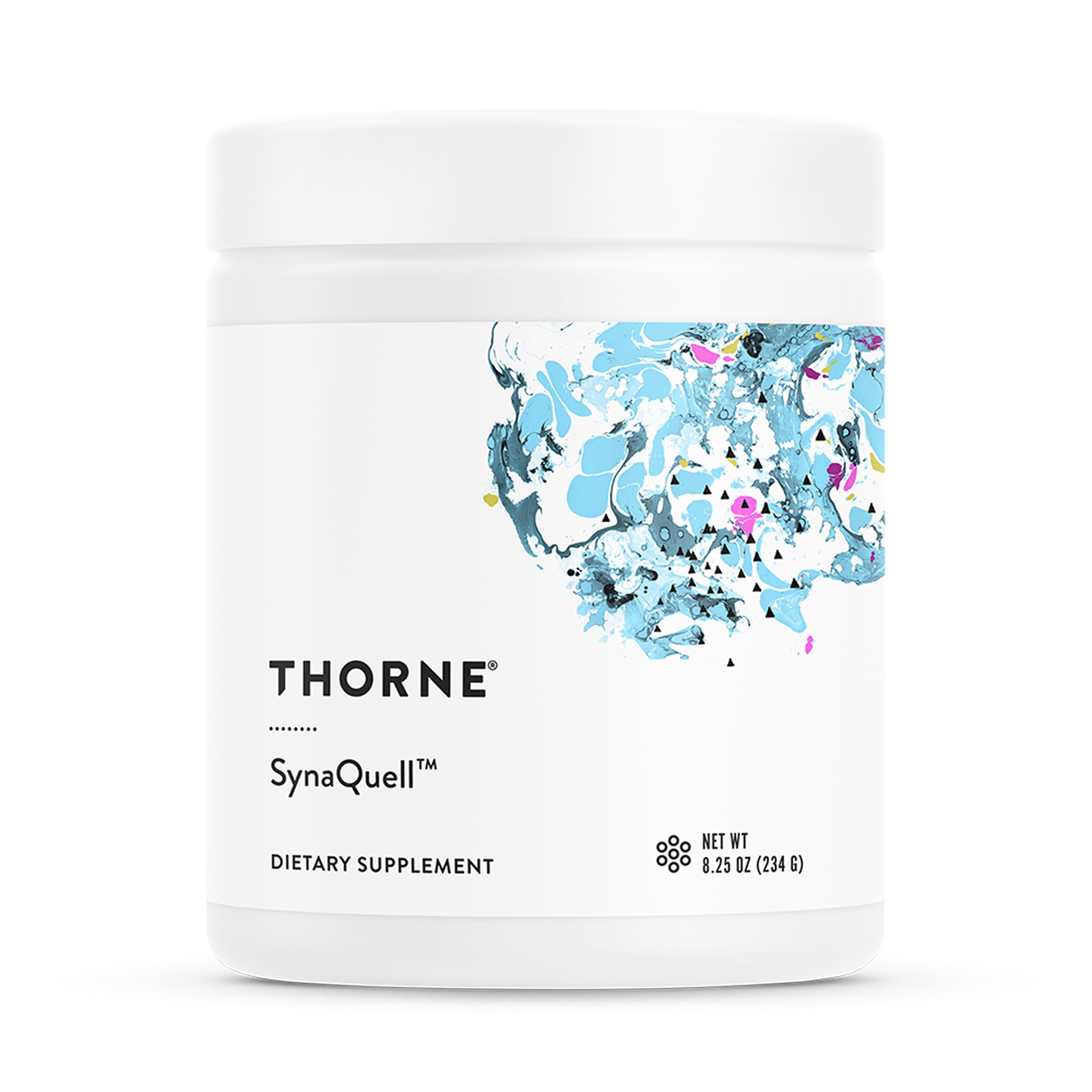 THORNE SynaQuell, bouteille pleine sur table, soutient potentiellement la concentration et le bien-être mental.
